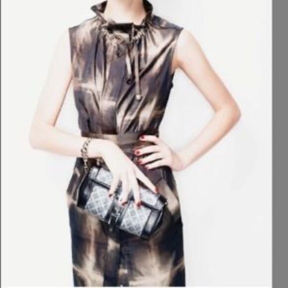 L.A.M.B. Abstract Black Plaid Taffeta Dres… - Picture 1 of 7